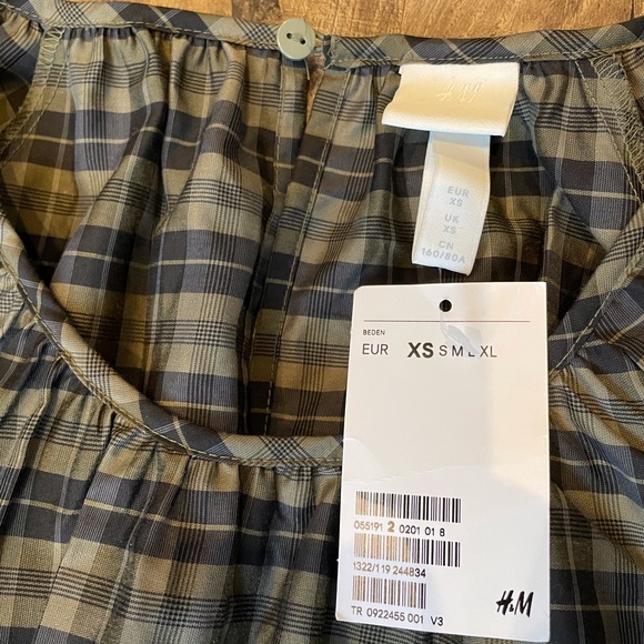NWT H&M model-blend dress khaki green plaid - Picture 14 of 16
